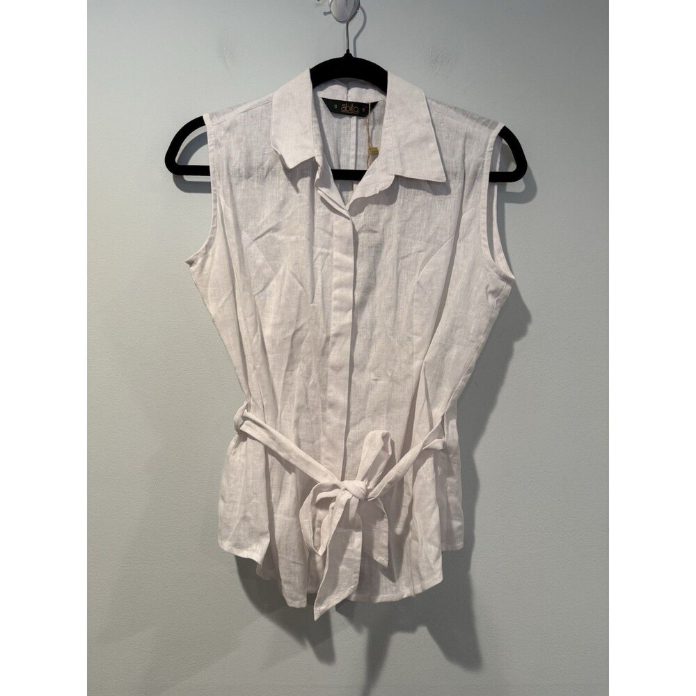 NEW Abito Button Down Top Women Small White 100% Linen Minimal Sheer Coastal